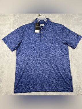 NWT Yatta Premium Golf Polo Shirt Mens Floral Navy  Print Excellent Large